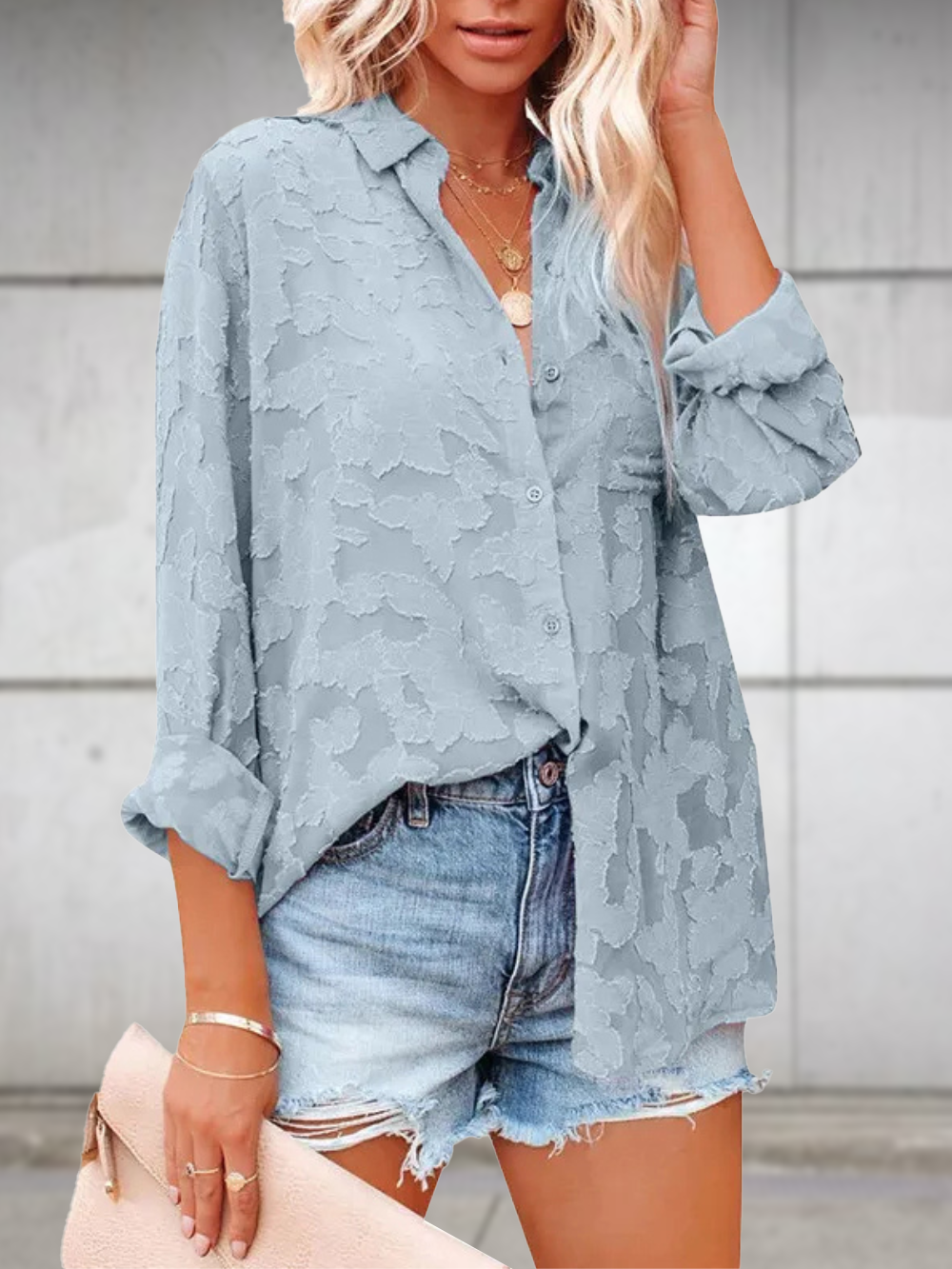 Solvivra Jacquard See-through Long Sleeve Blouse