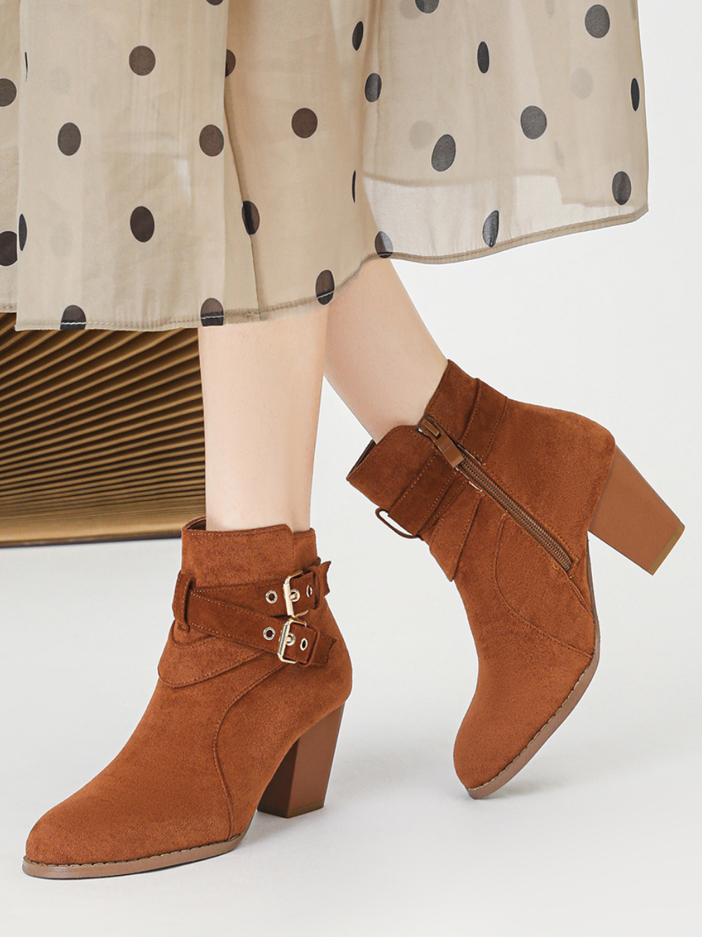 Solvivra Strap & Suede Chic Ankle Boots