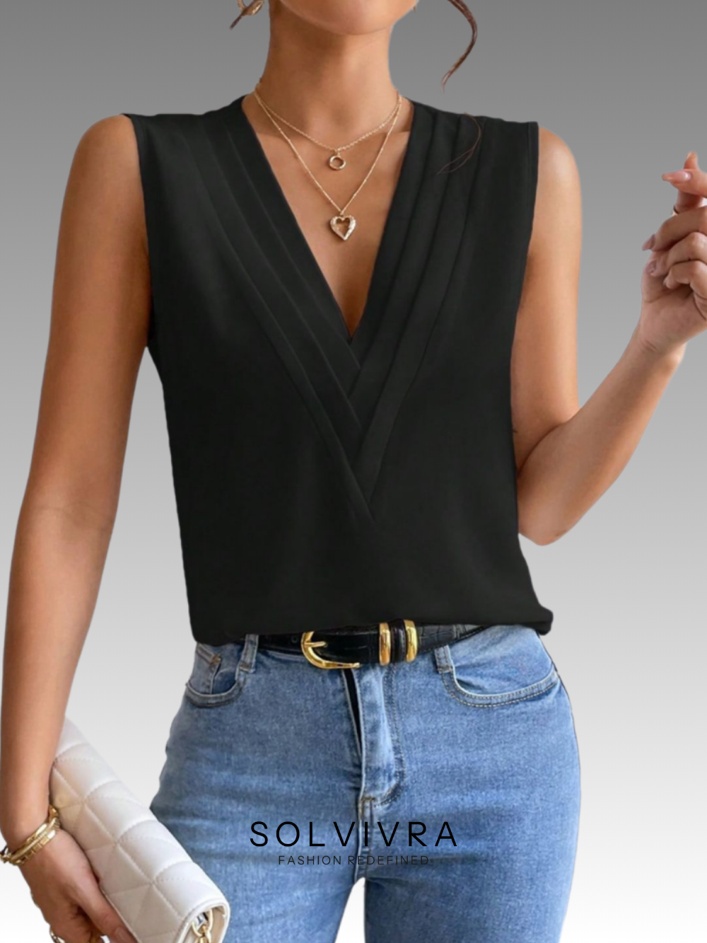 Solvivra Soft Sculpt V-neck Pleated Top