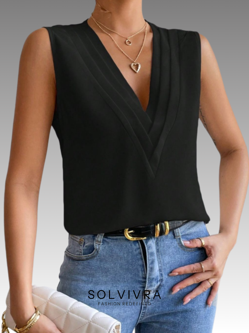 Solvivra Soft Sculpt V-neck Pleated Top