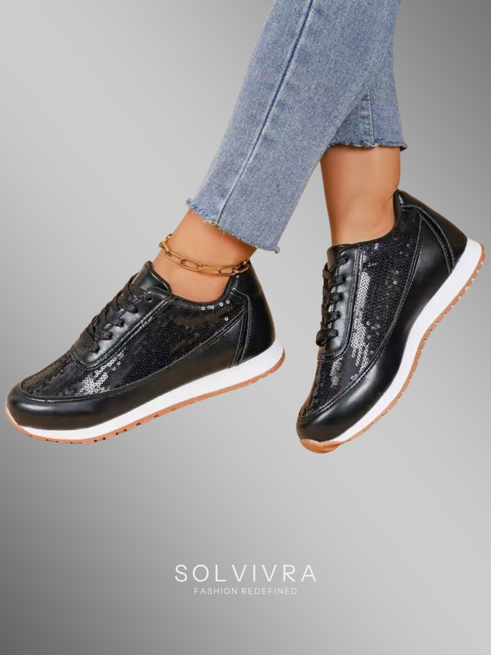 Solvivra Spark Stride Sequin Platform Sneakers