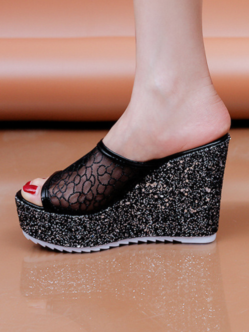 Solvivra Shimmer Step Wedge Sandals