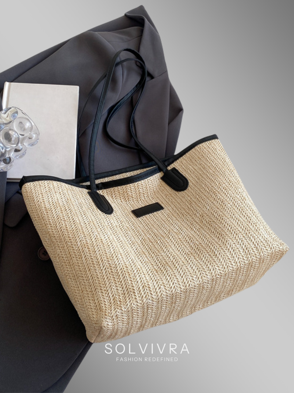 Solvivra Woven Ease Straw Shoulder Tote