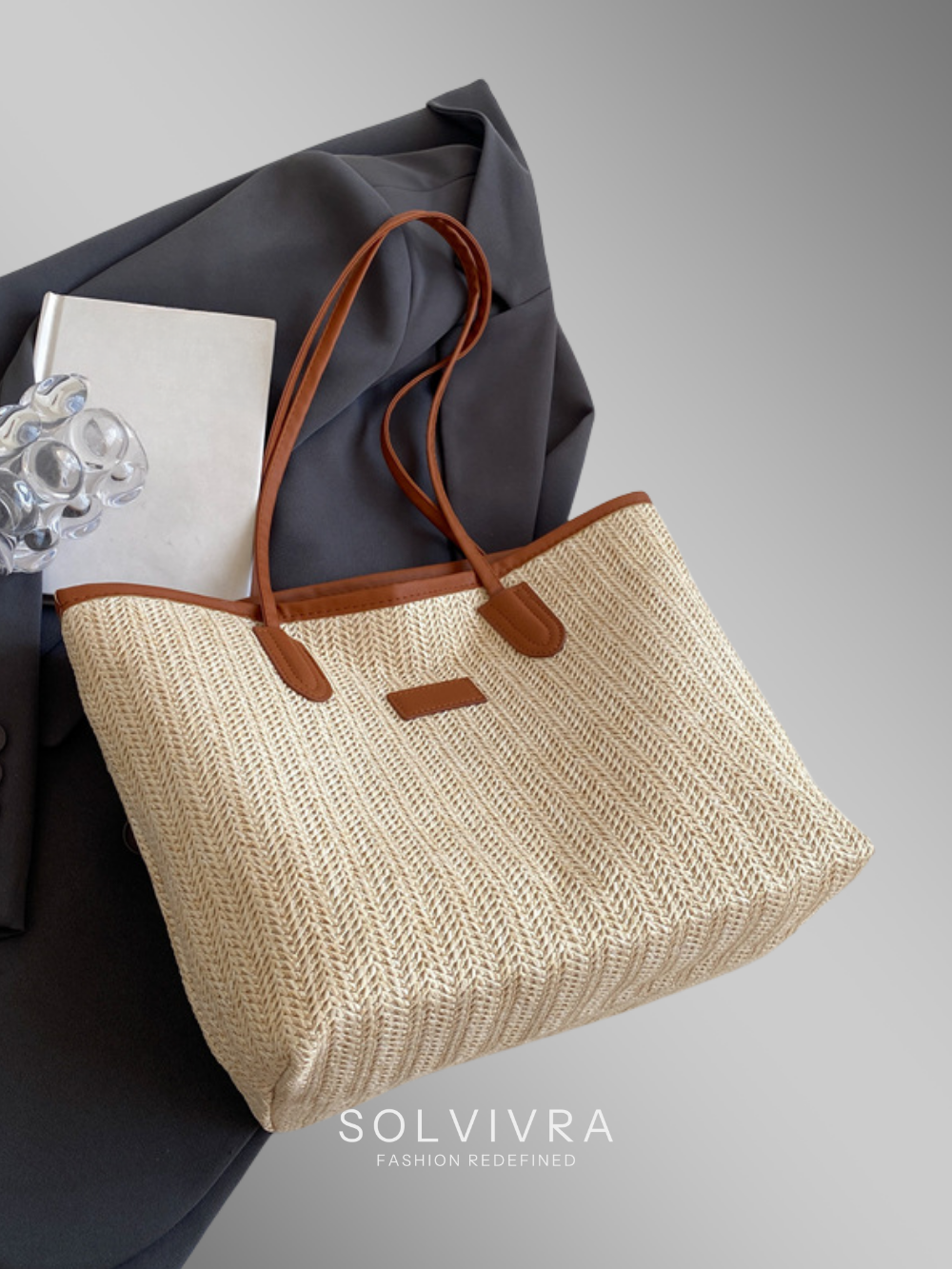 Solvivra Woven Ease Straw Shoulder Tote