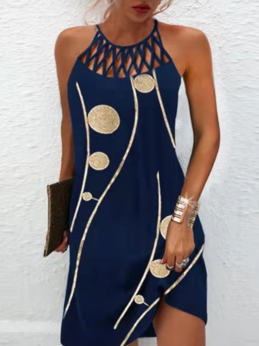 Solvivra Printed Halterneck Casual Dress