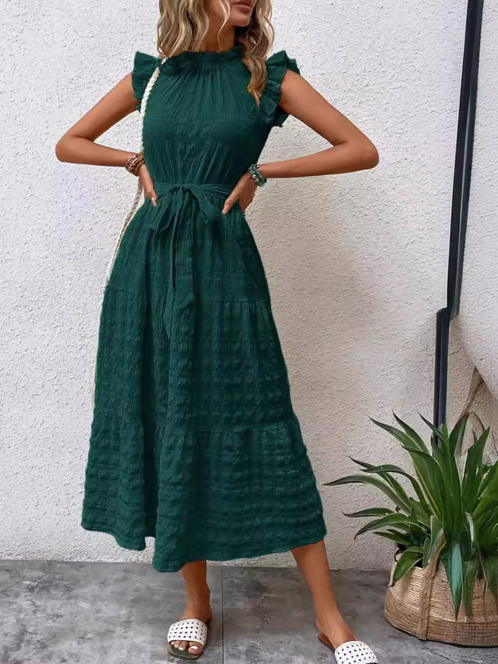 Solvivra Feminine Flair Ruffle Dress