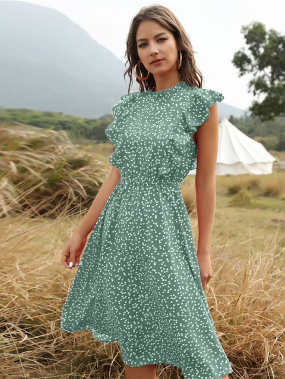 Solvivra Butterfly Sleeves Chiffon Dress