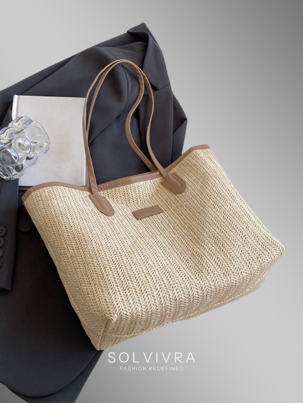 Solvivra Woven Ease Straw Shoulder Tote