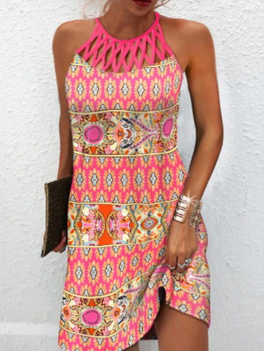 Solvivra Printed Halterneck Casual Dress