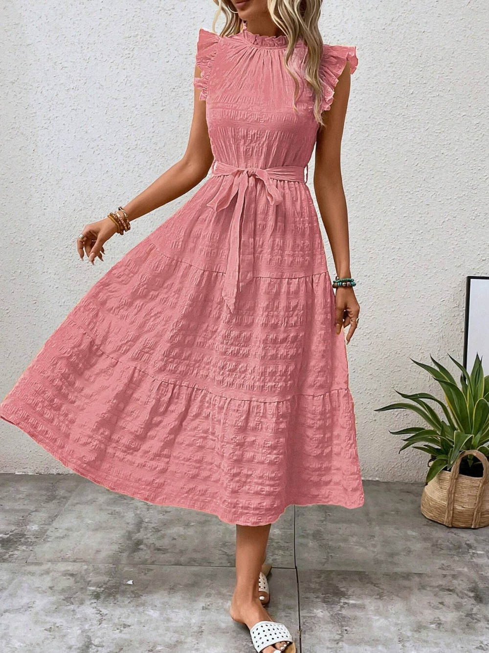 Solvivra Feminine Flair Ruffle Dress
