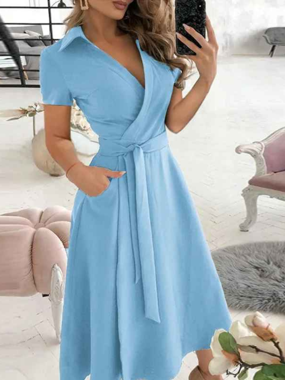 Solvivra Chic Geometric Belted Dress