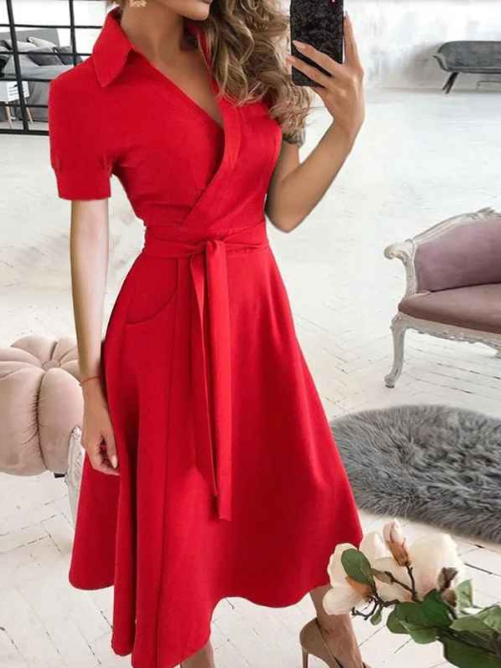 Solvivra Chic Geometric Belted Dress