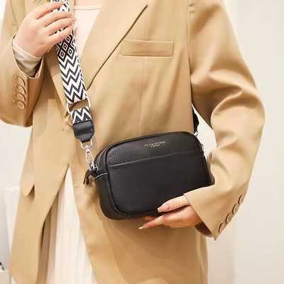 Solvivra Leather Crossbody Bag with Ethnic Pattern