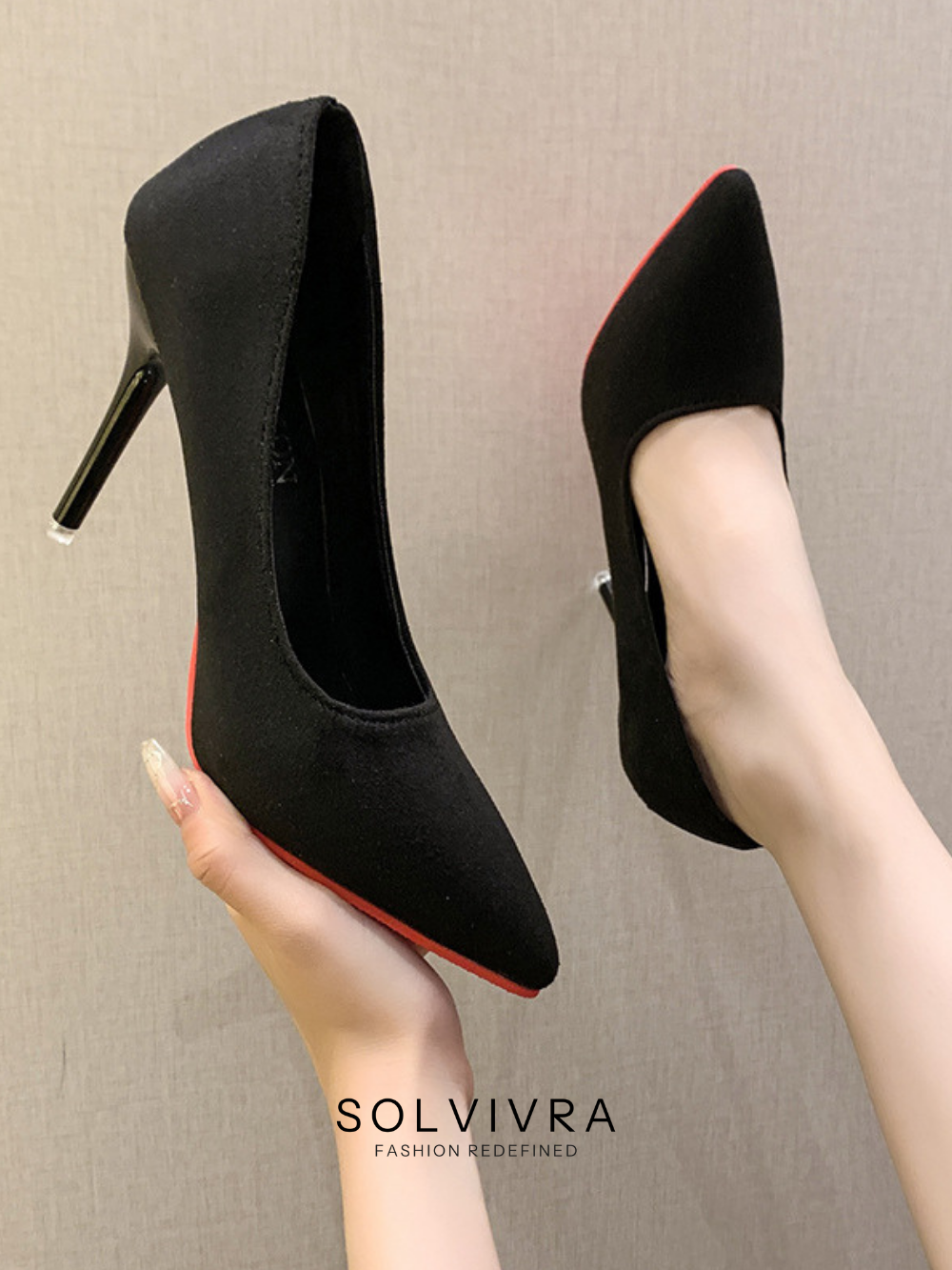 Solvivra Velvet Flare Suede Stiletto Pumps