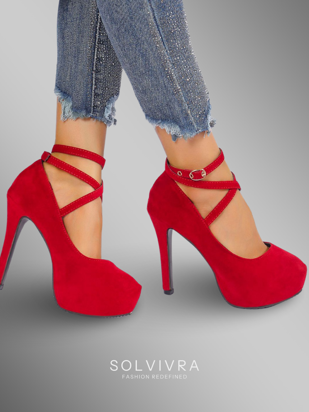 Solvivra Twin Strap Round Toe Stiletto Pumps