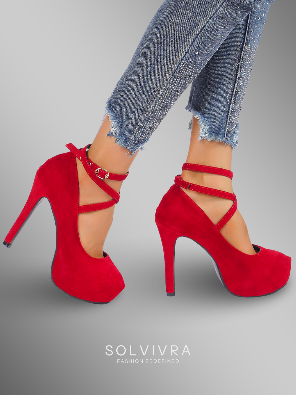 Solvivra Twin Strap Round Toe Stiletto Pumps