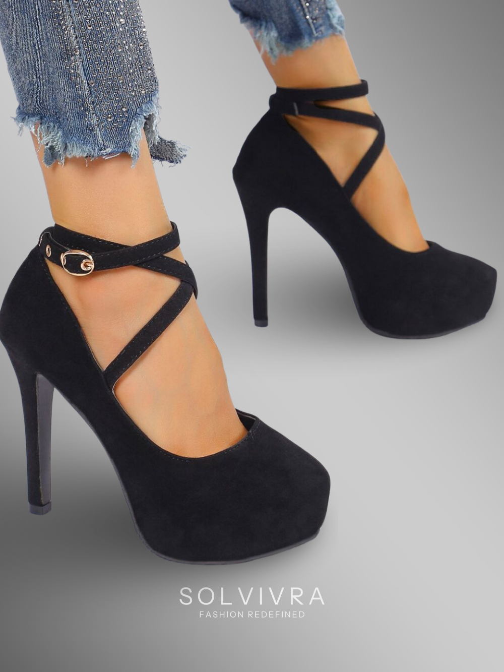 Solvivra Twin Strap Round Toe Stiletto Pumps