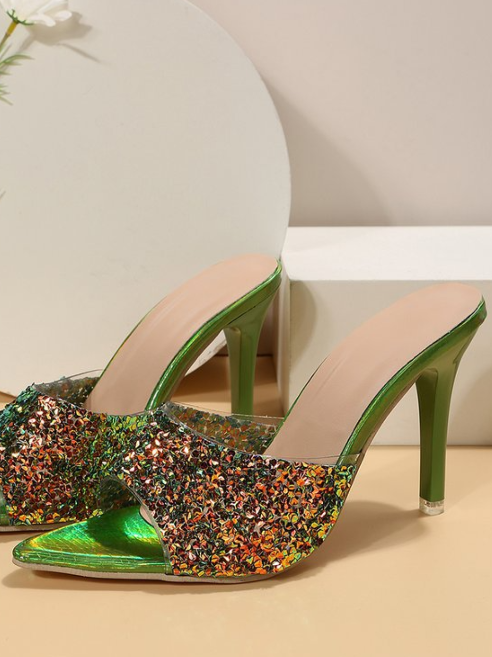 Solvivra Glimmer Step Sequin Heeled Sandals