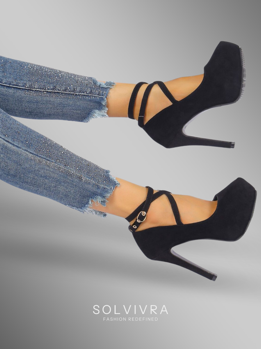 Solvivra Twin Strap Round Toe Stiletto Pumps