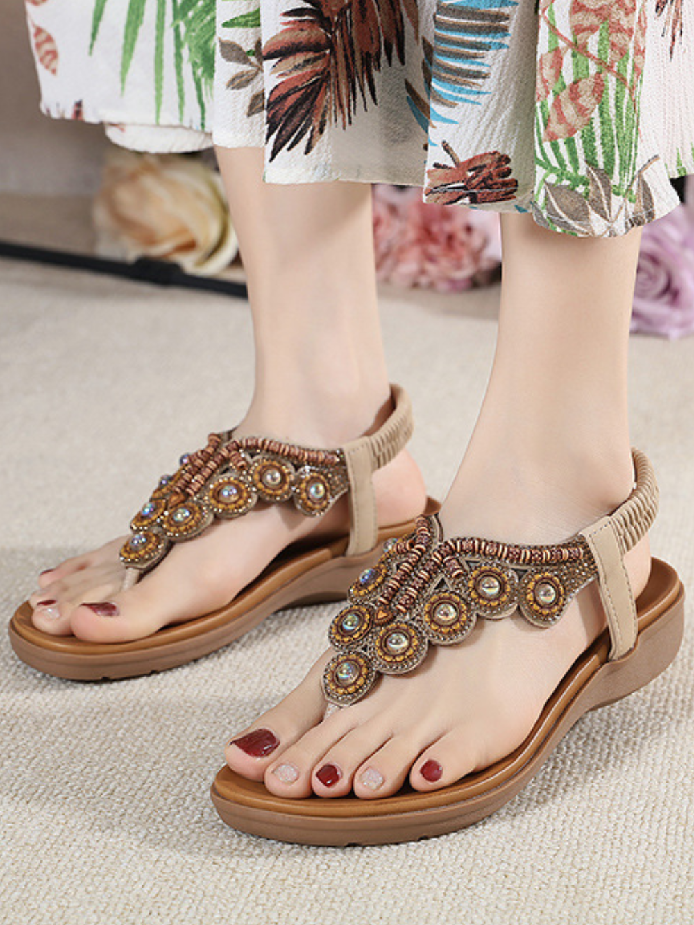Solvivra Boho Glow Beaded Rhinestone Sandals