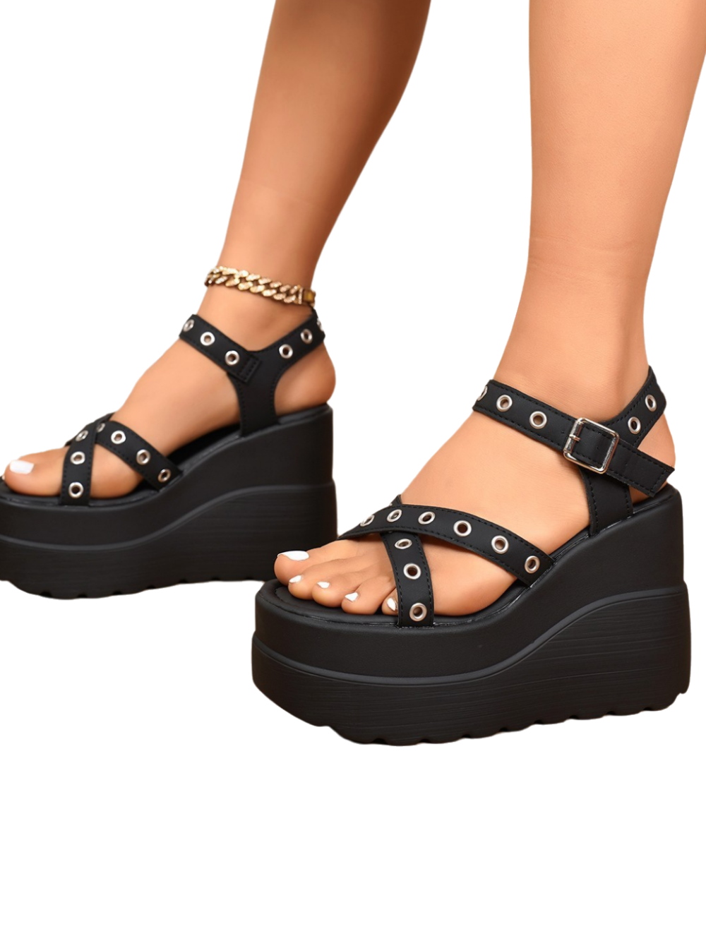 Solvivra Grommet Gaze Wedge Sandals