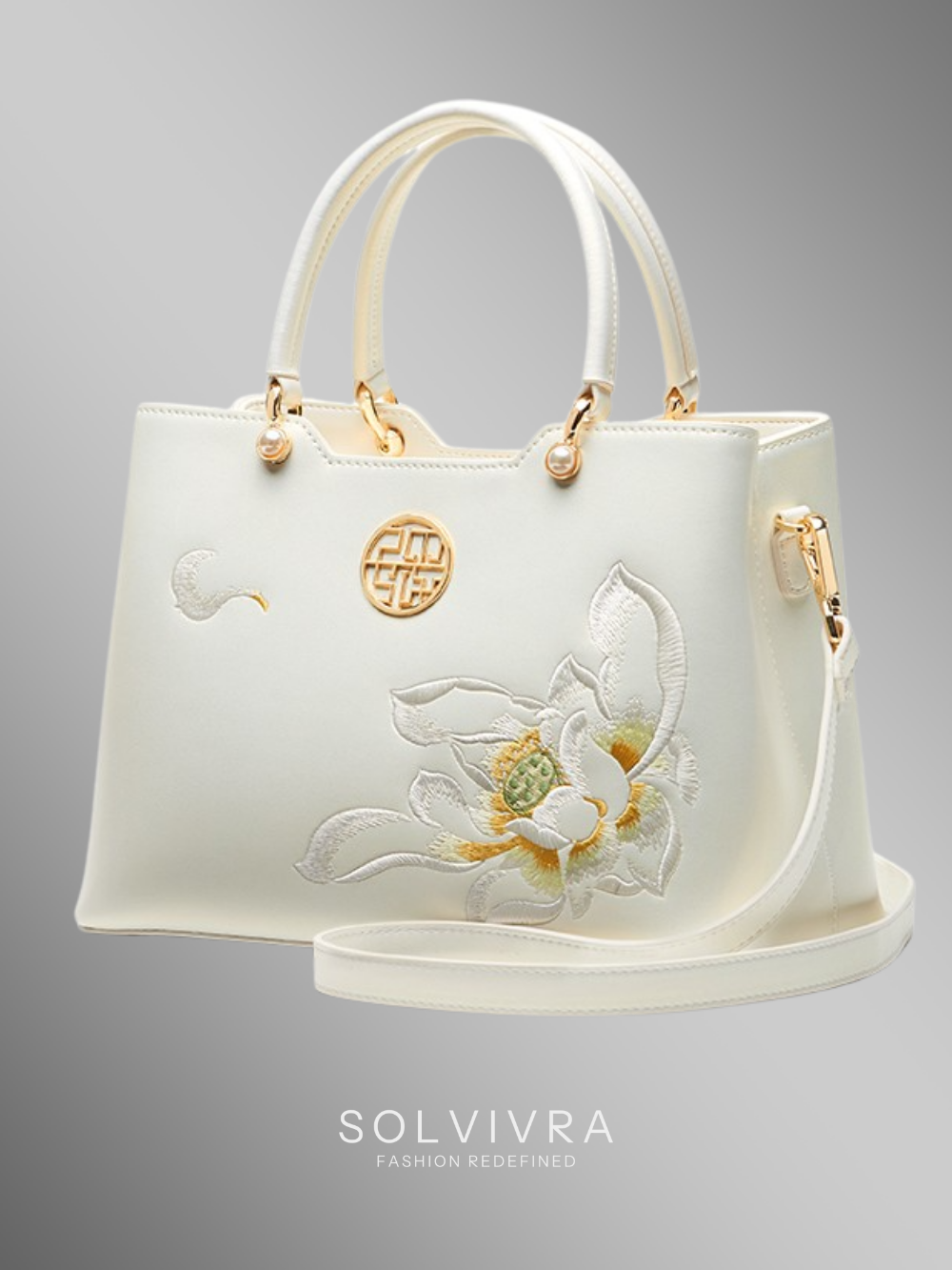 Solvivra Lotus Grace Embroidered Handbag