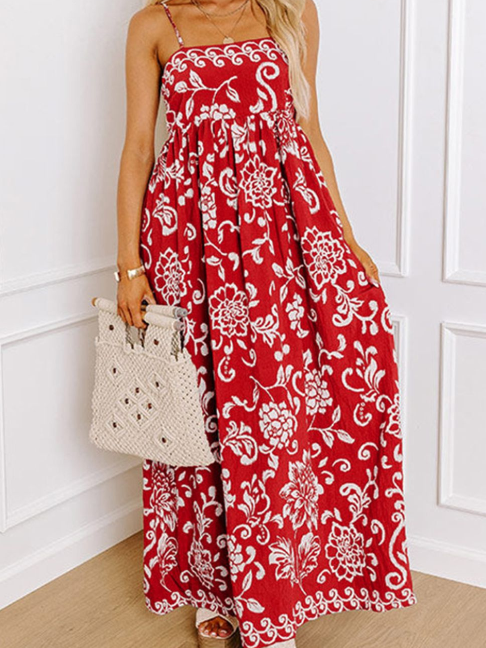 Solvivra Scarlet Bloom Empire Maxi Dress