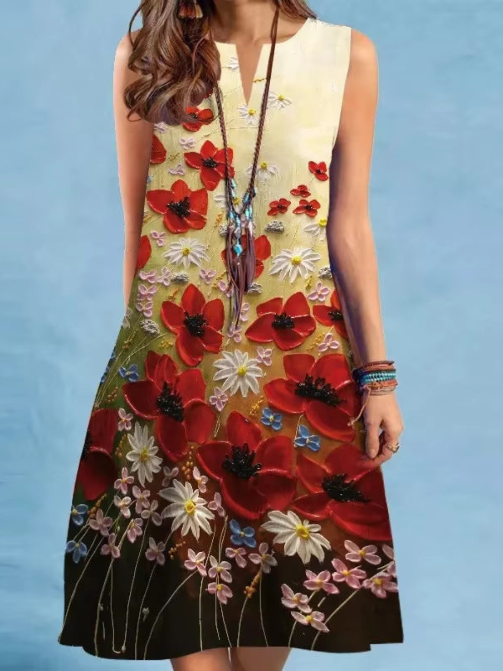Solvivra Vintage V-Neck Summer Dress
