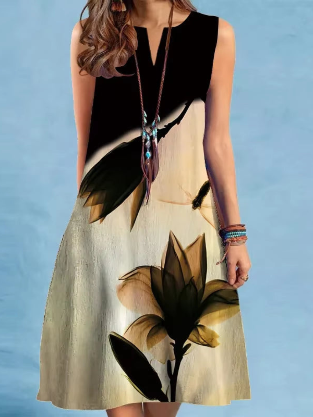 Solvivra Vintage V-Neck Summer Dress