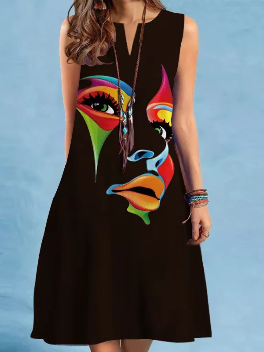 Solvivra Vintage V-Neck Summer Dress