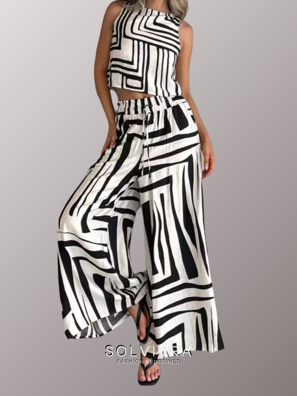 Solvivra City Sketch Sleeveless Top and Wide Leg Pants Set