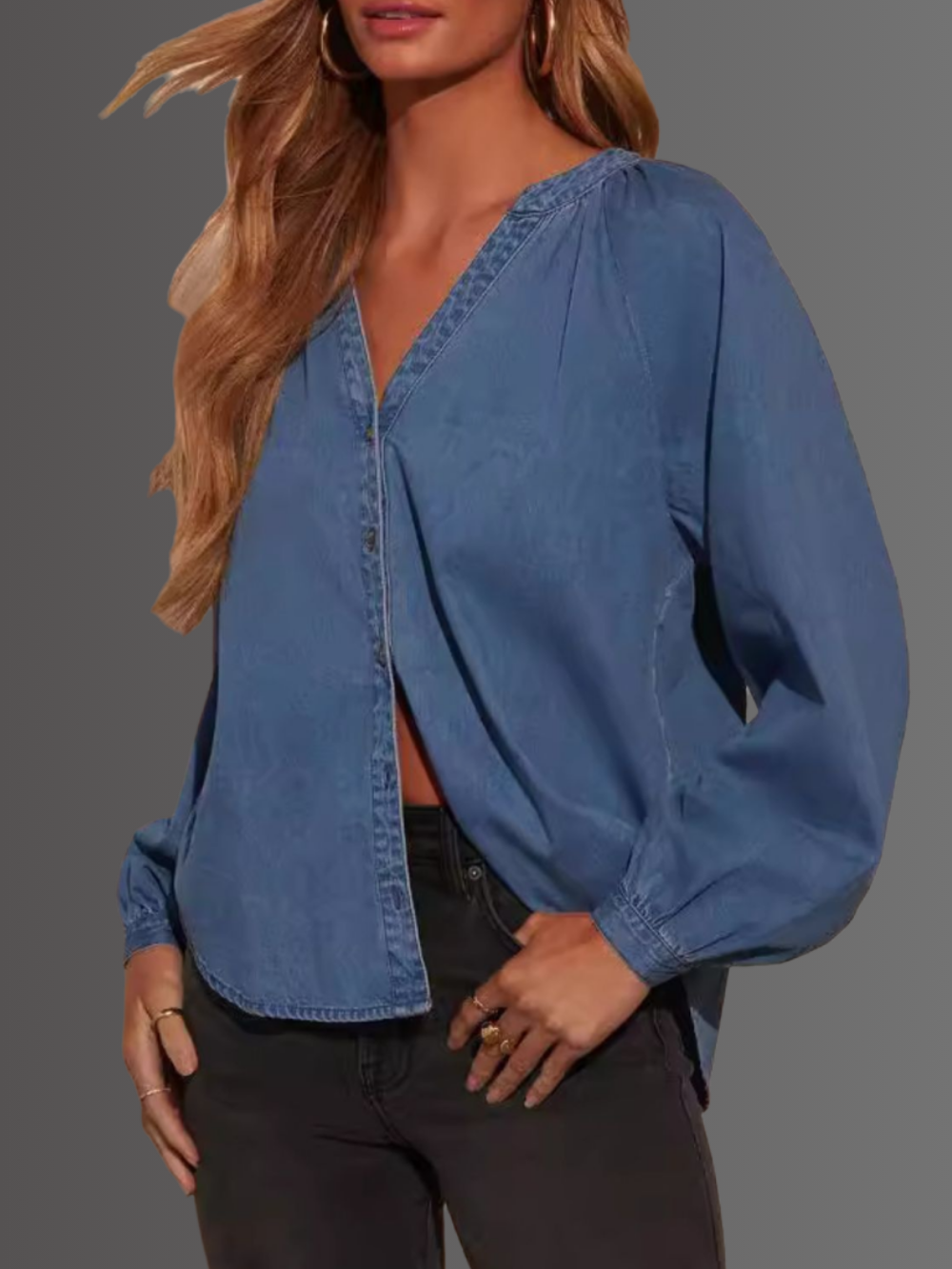 Solvivra Top Tier Plunge Button Denim Top