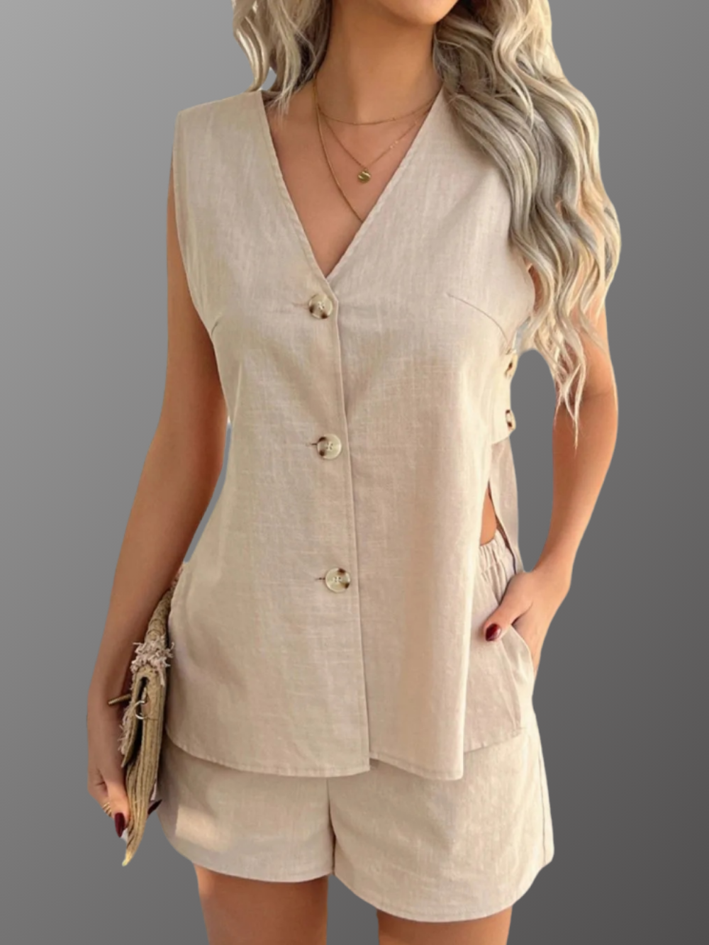 Solvivra Structured Muse Side-Slit Top and Shorts Set
