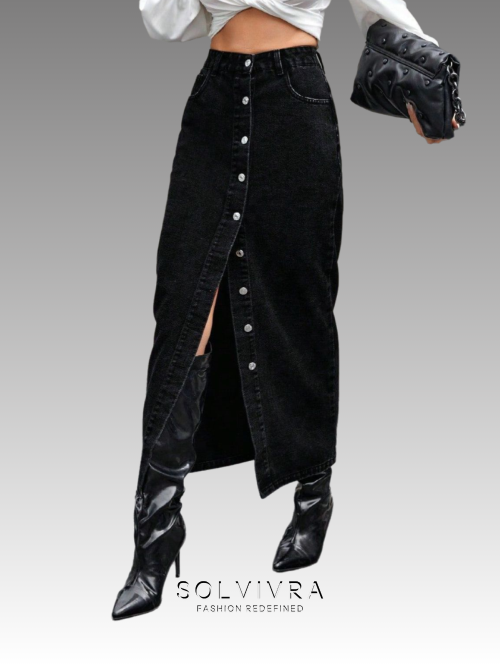 Solvivra Night Stroll Buttoned Denim Skirt