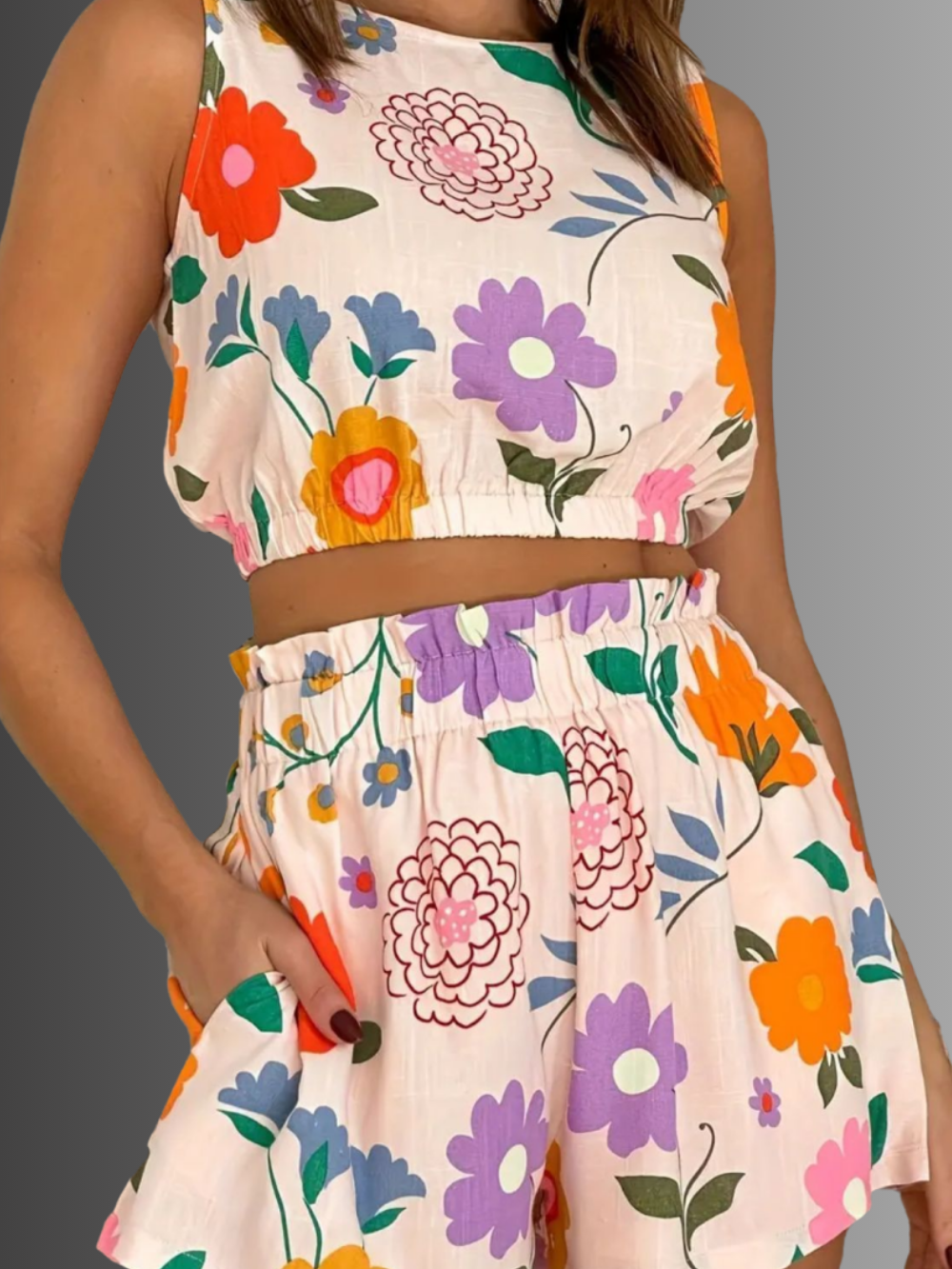 Solvivra Petal Whirl Midriff and Shorts Set