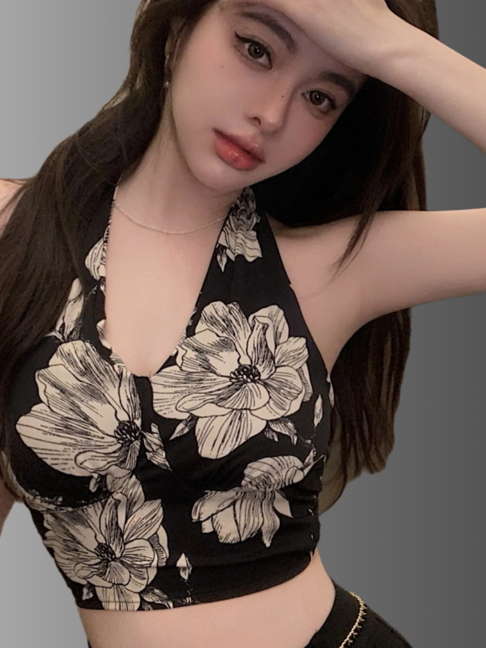 Solvivra Noir Bloom V-neck Midriff