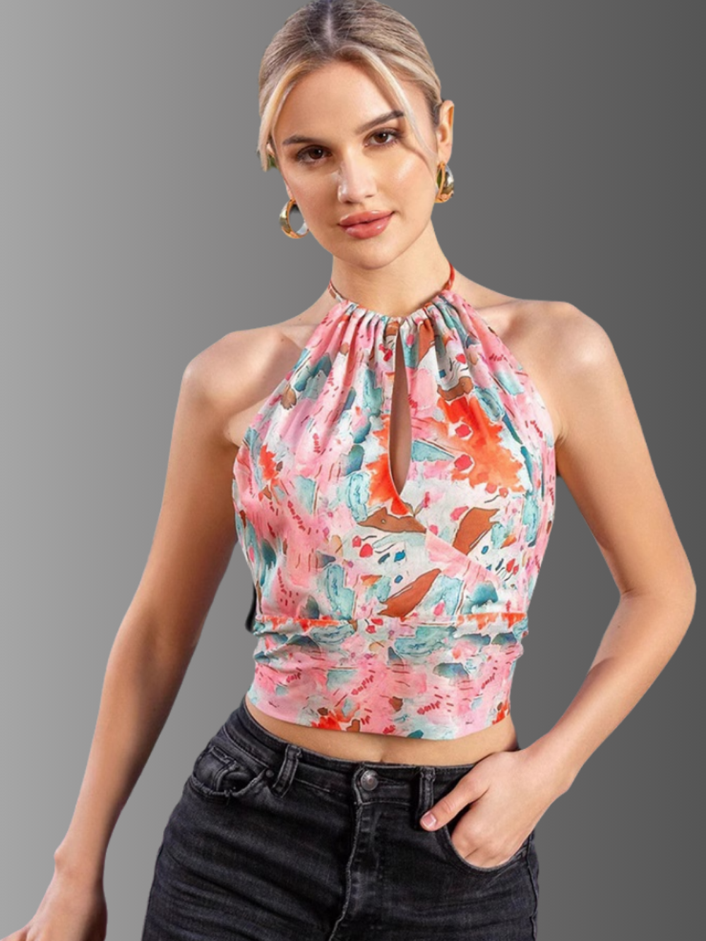 Solvivra Petal Clash Halter Backless Top