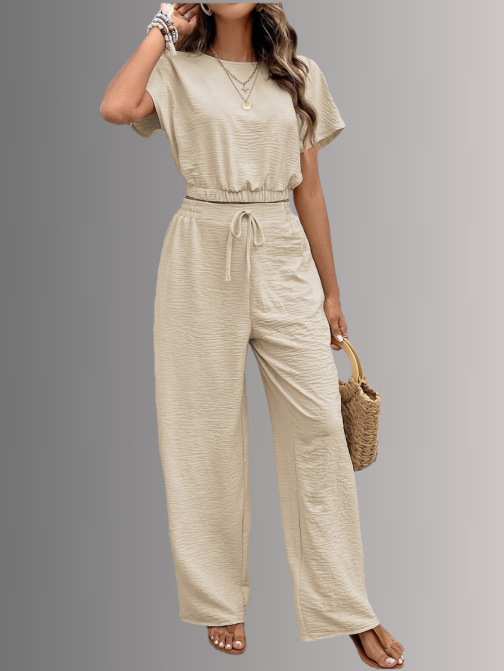 Solvivra Chalked & Cropped Top and Pants Set