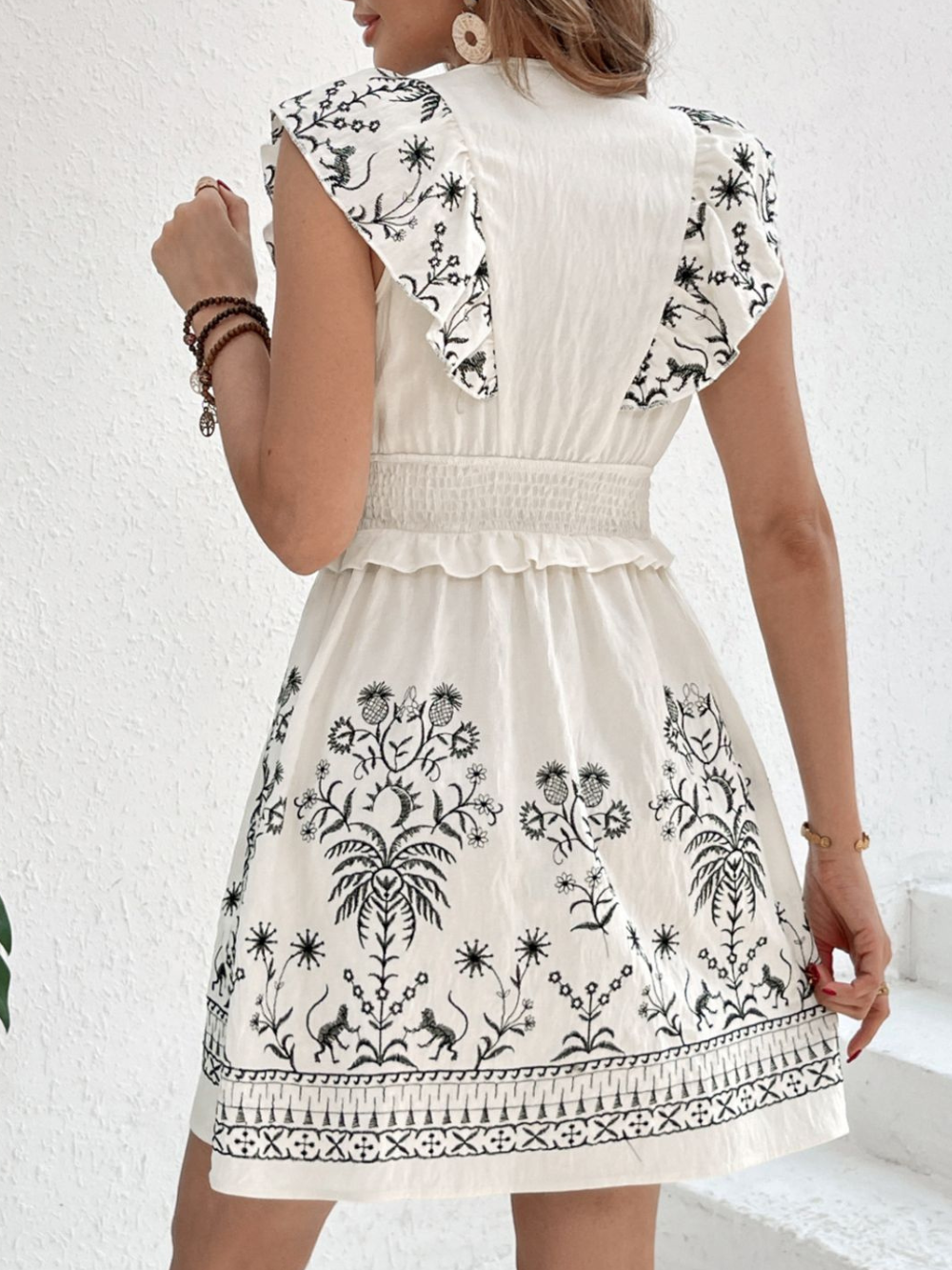 Solvivra Boho Bloom Embroidered Mini Dress
