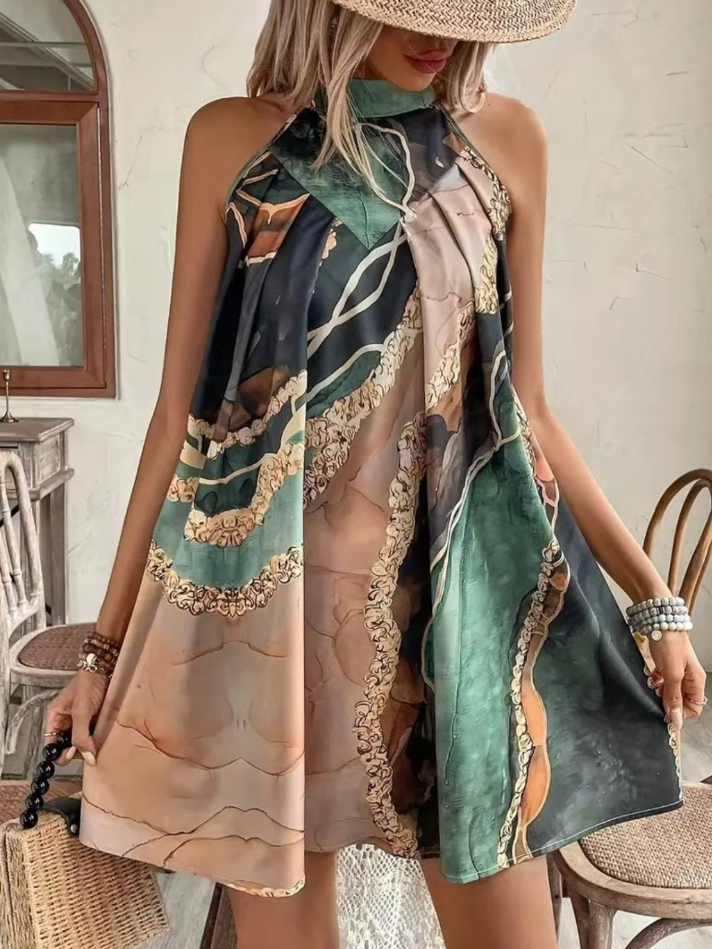 Solvivra Marble Mist Halter Dress