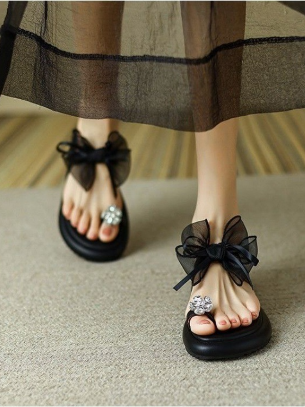 Solvivra Shine Lift Rhinestone Platform Slippers