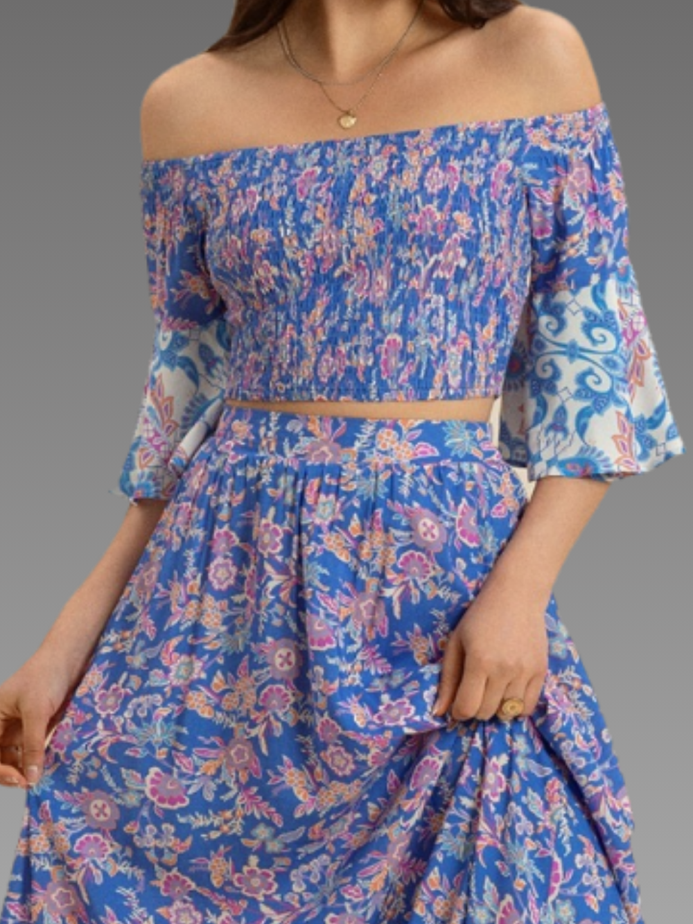 Solvivra Boho Bae Off Shoulder Top and Skirt Set