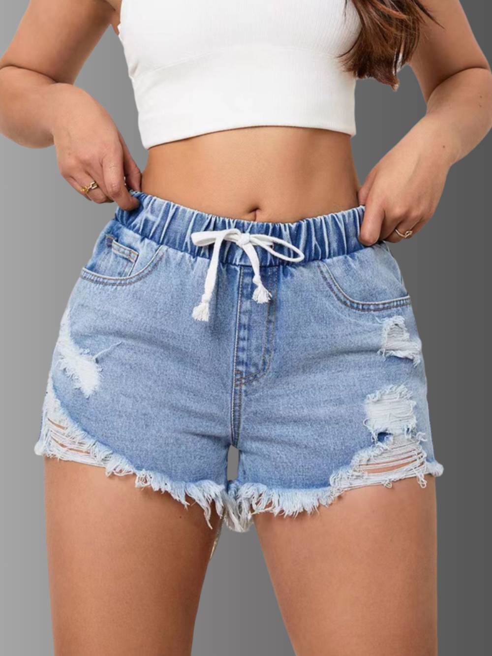 Solvivra Weekend Worn Drawstring Denim Shorts