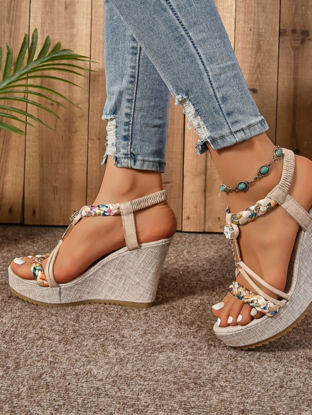 Solvivra Shine Weave Wedge Sandals