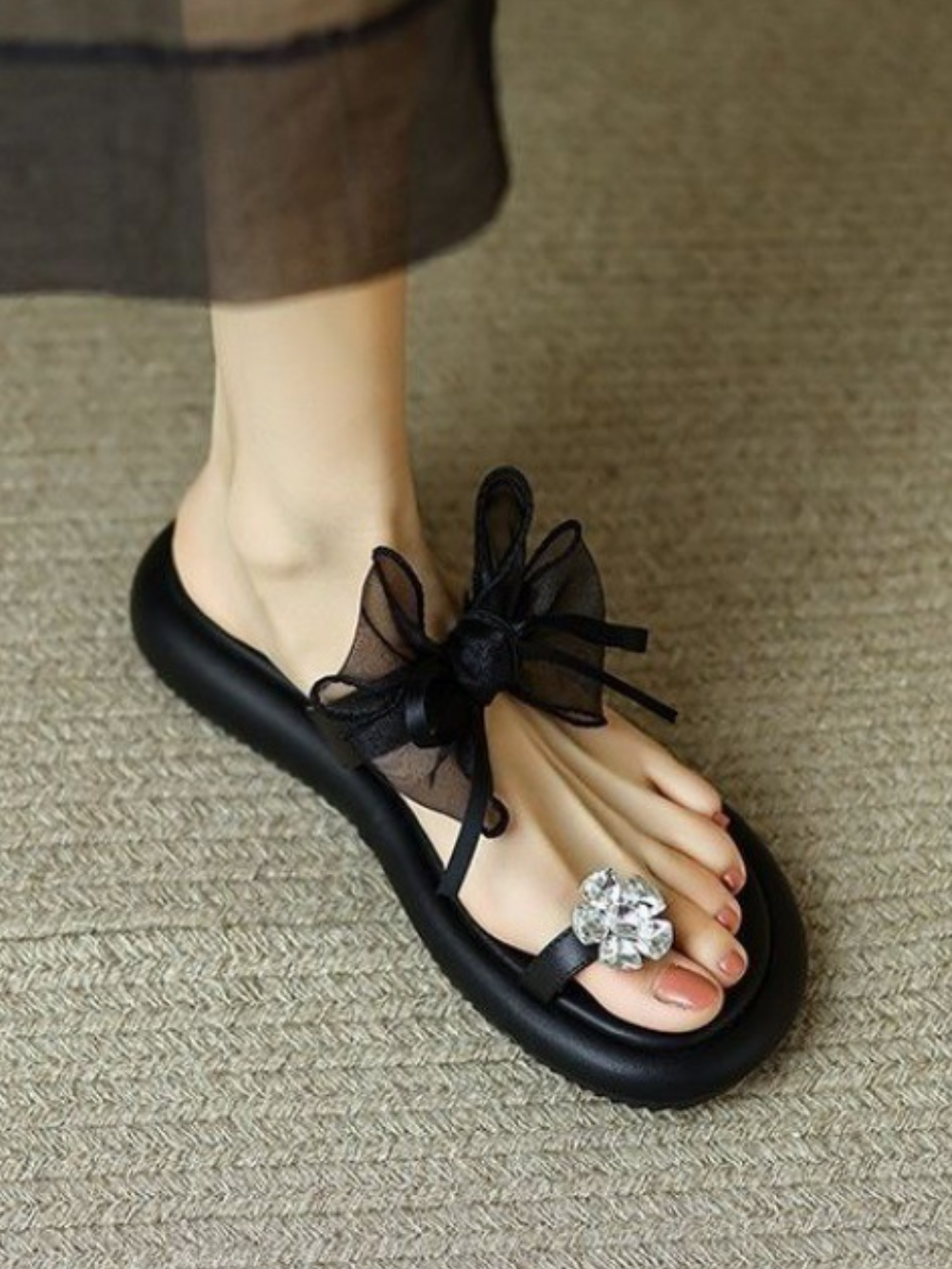 Solvivra Shine Lift Rhinestone Platform Slippers