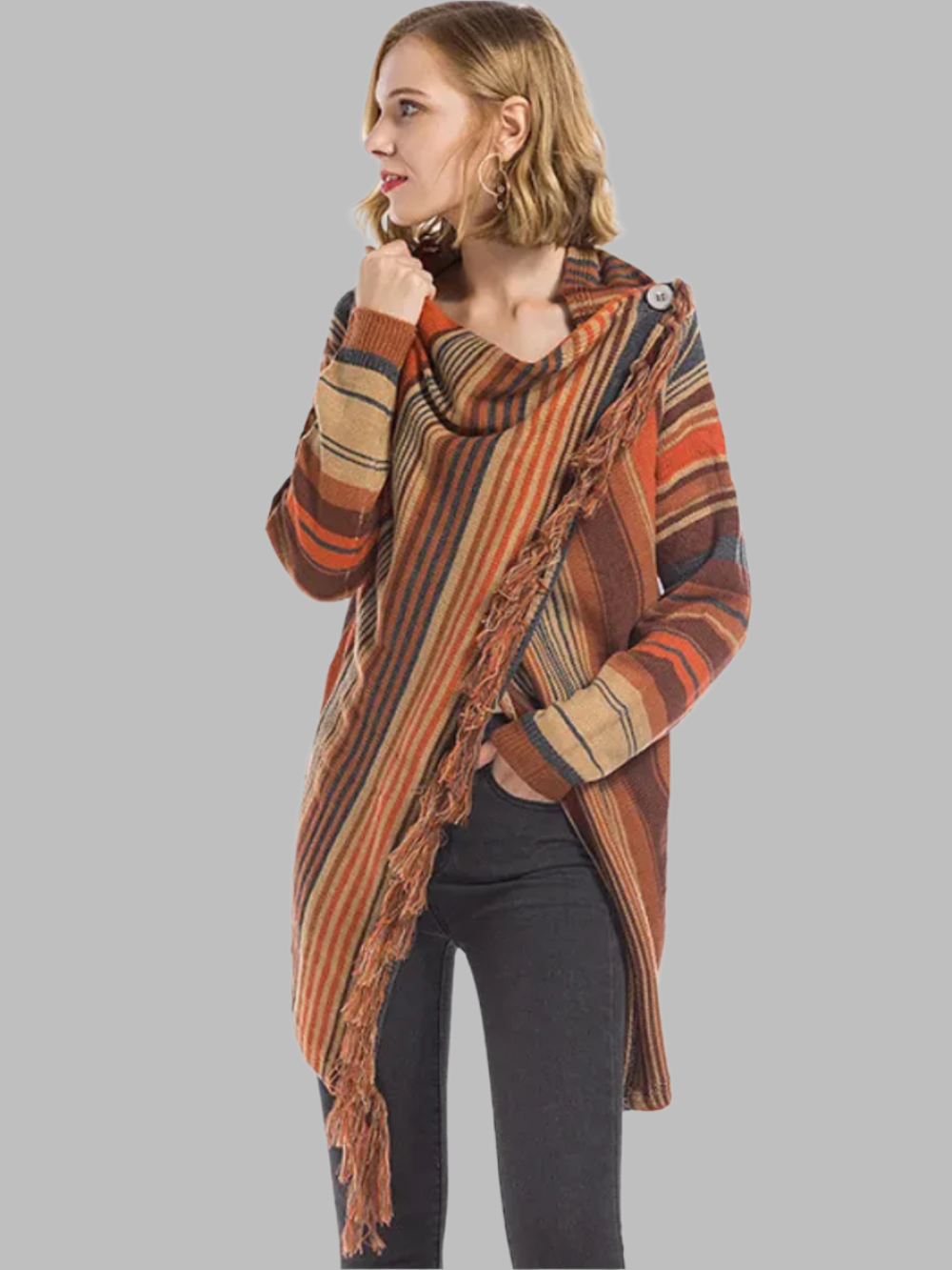Solvivra Bold Stripes & Tassels Cardigan Wrap