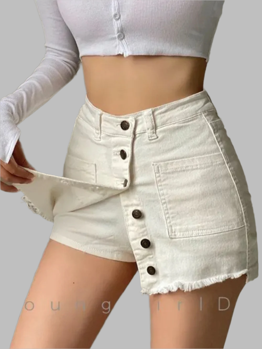 Solvivra Button & Fringe High Waist Skirt