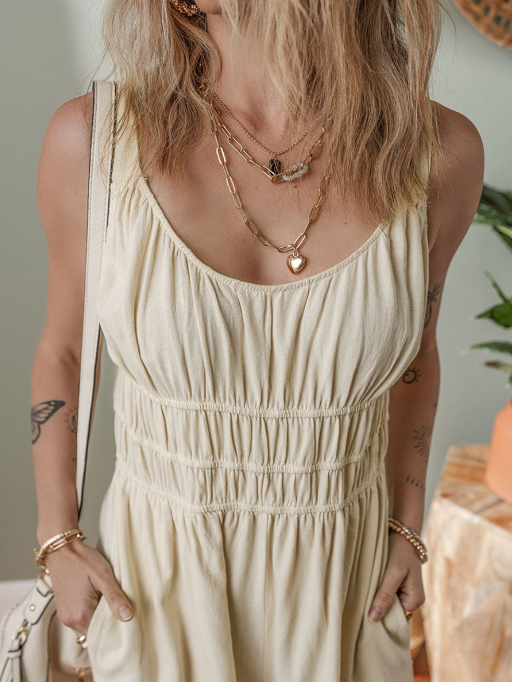Solvivra Sand Serenity Ruched Jumpsuit