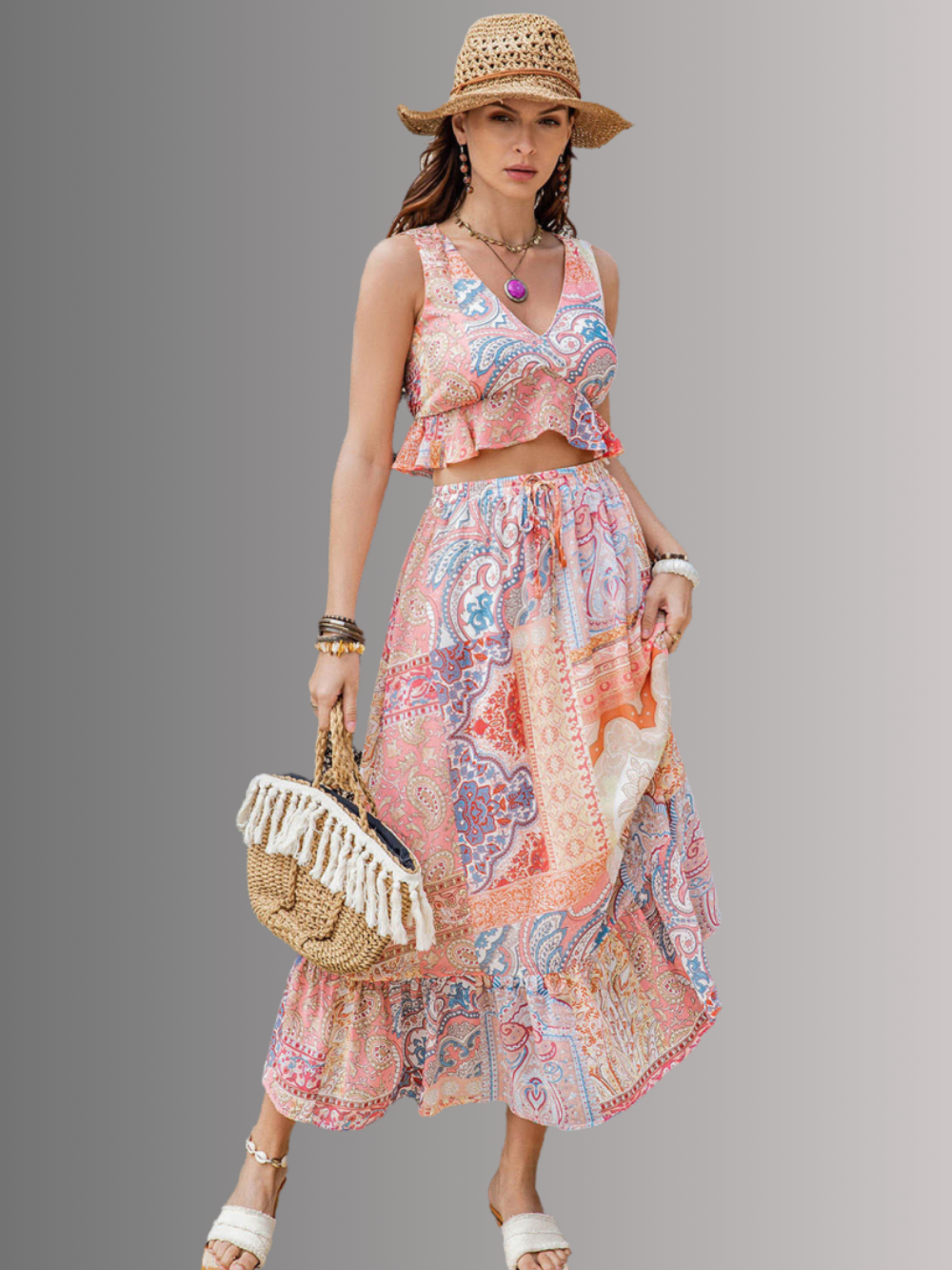 Solvivra Sunkissed Boheme Top and Midi Skirt Set