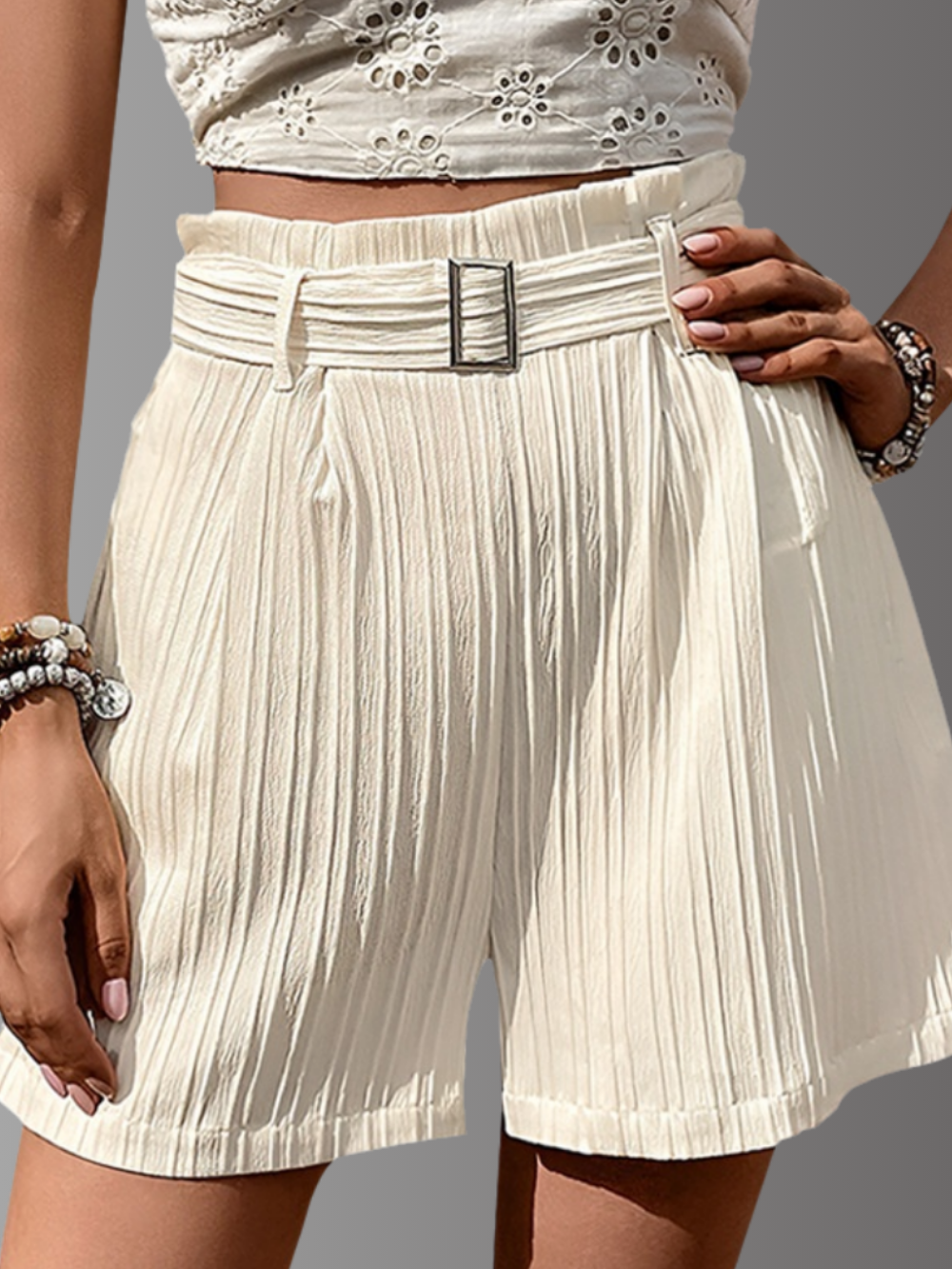 Solvivra Palm Pleats High Waist Shorts